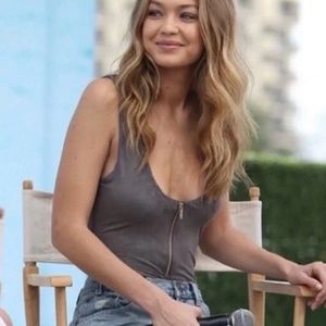 House of CB London “Romane” Gray Vegan Suede Zip front bodysuit